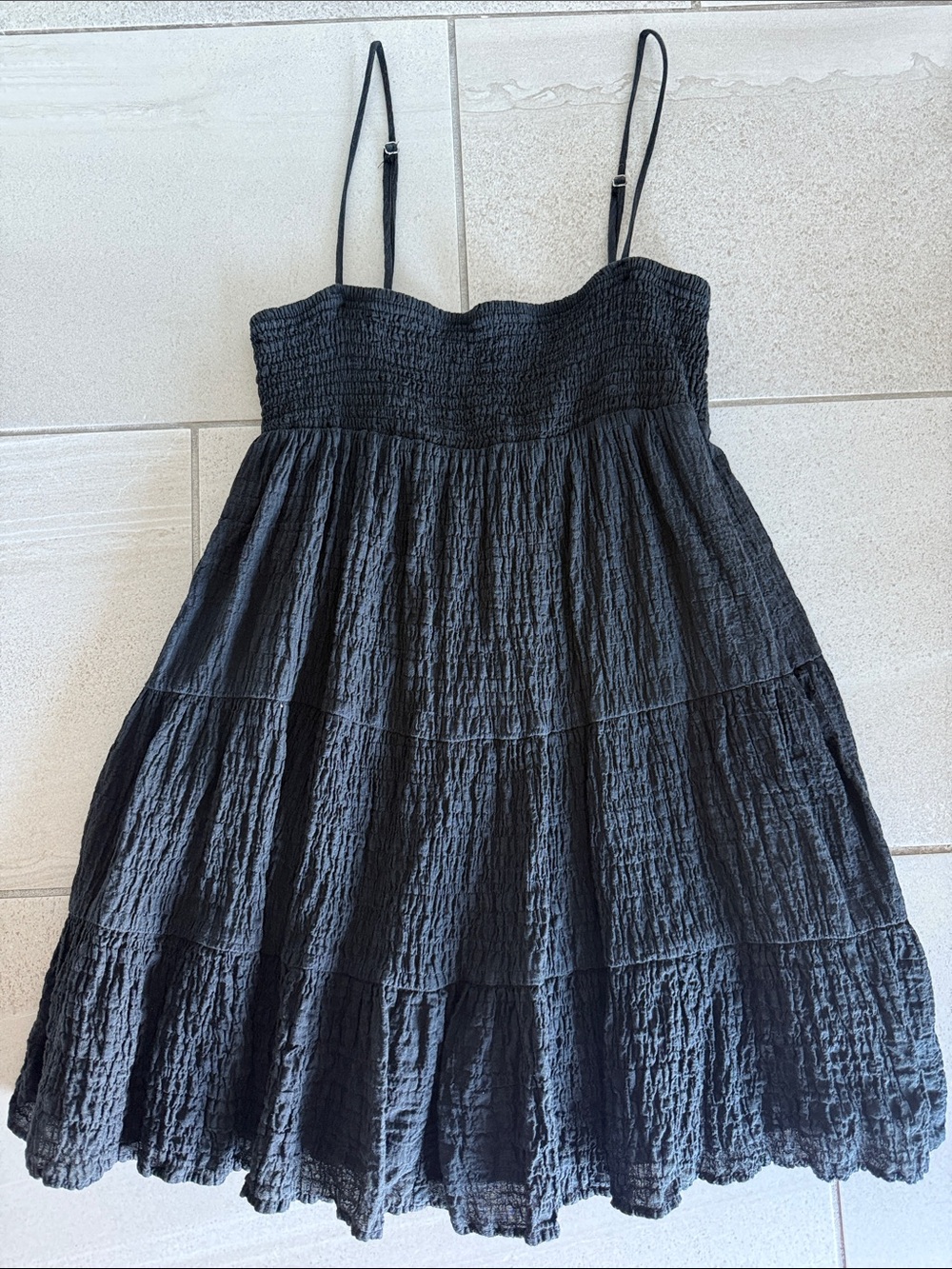 ZARA M Black Crinkled Spaghetti Strap Sundress